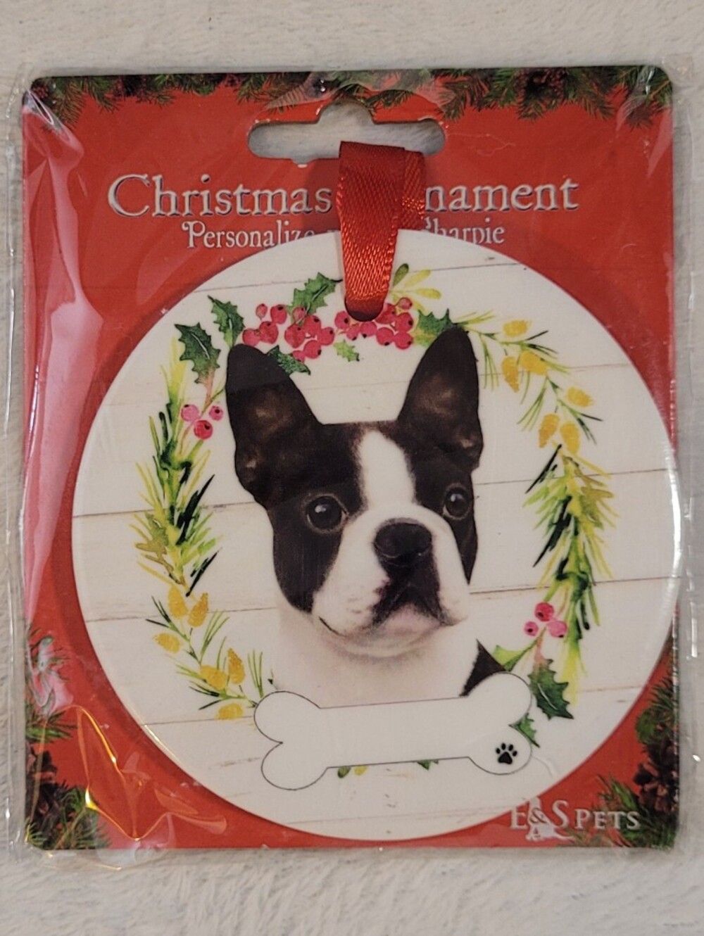 Kohl's Black and White Boston Terrier Christmas Ornament